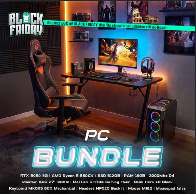 PCBT Gaming Bundle 1 – RTX 5050 8GB | Ryzen 5 5600X | 16GB RAM | 512GB SSD | 27” 180Hz Monitor