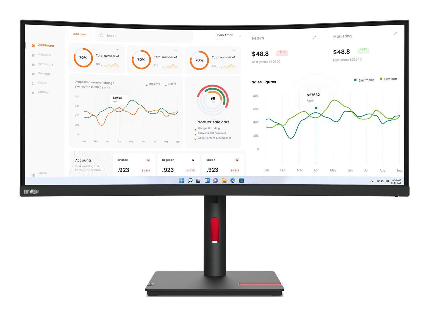 Monitor , Lenovo ThinkVision T34w-30 – LED 86.4 cm (34") 3440 x 1440 pikselë, Wide Quad HD, i Zi