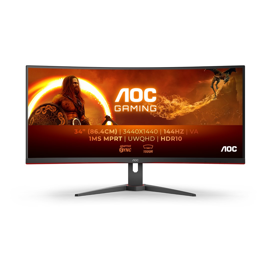 Monitor LCD LED AOC G2 CU34G2XE/BK, 86.4 cm (34"), Wide Quad HD (3440 x 1440), i zi me detaje të kuqe