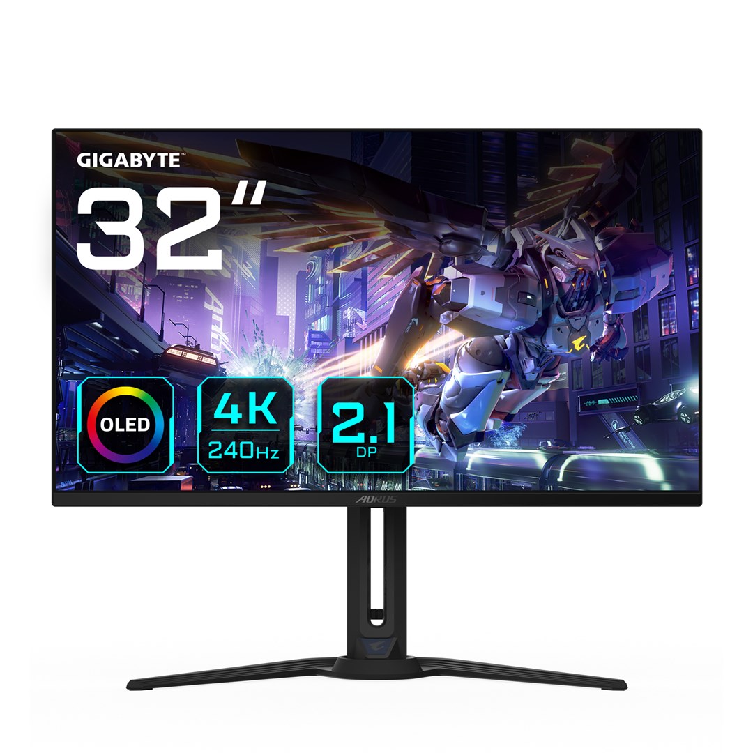 Monitor Gaming GIGABYTE AORUS FO32U2P 32” OLED - 3840 x 2160 (UHD), 240Hz, 0.03ms, 250 cd/m², KVM, FreeSync Premium Pro, DisplayHDR True Black 400, DisplayPort 2.1