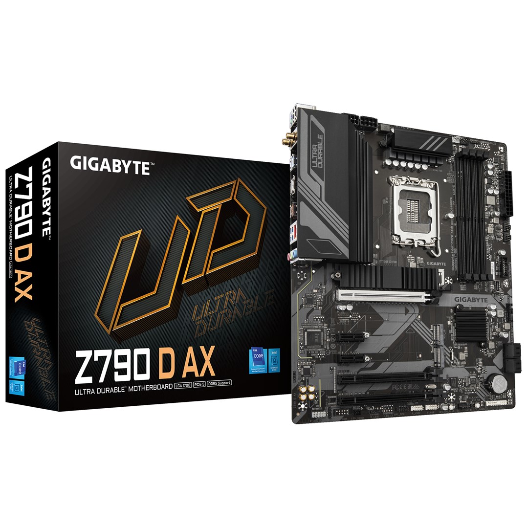 Motherboards , GIGABYTE Z790 D AX Motherboard - Supports Intel Core 14th Gen CPUs, 12+1+1 Phases Digital VRM, up to 7600MHz DDR5 (OC), 3xPCIe 4.0 M.2, Wi-Fi 6E, 2.5GbE LAN, USB 3.2 Gen 2