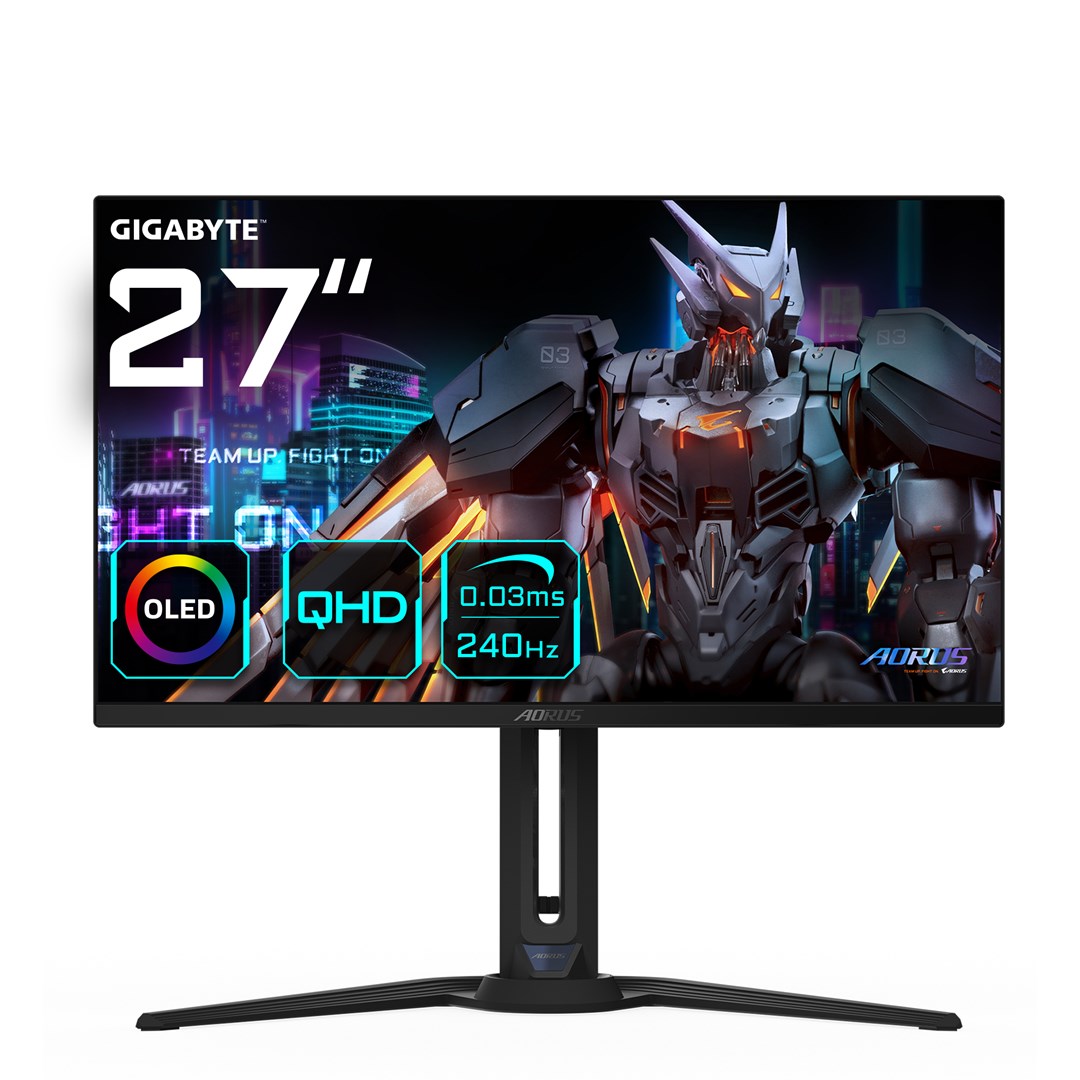 Monitor OLED Gaming GIGABYTE AORUS FO27Q2, 27" (68.6 cm), QHD (2560 x 1440), 240Hz, 0.03ms, KVM, HDMI 2.1, FreeSync Premium Pro, DisplayHDR True Black 400