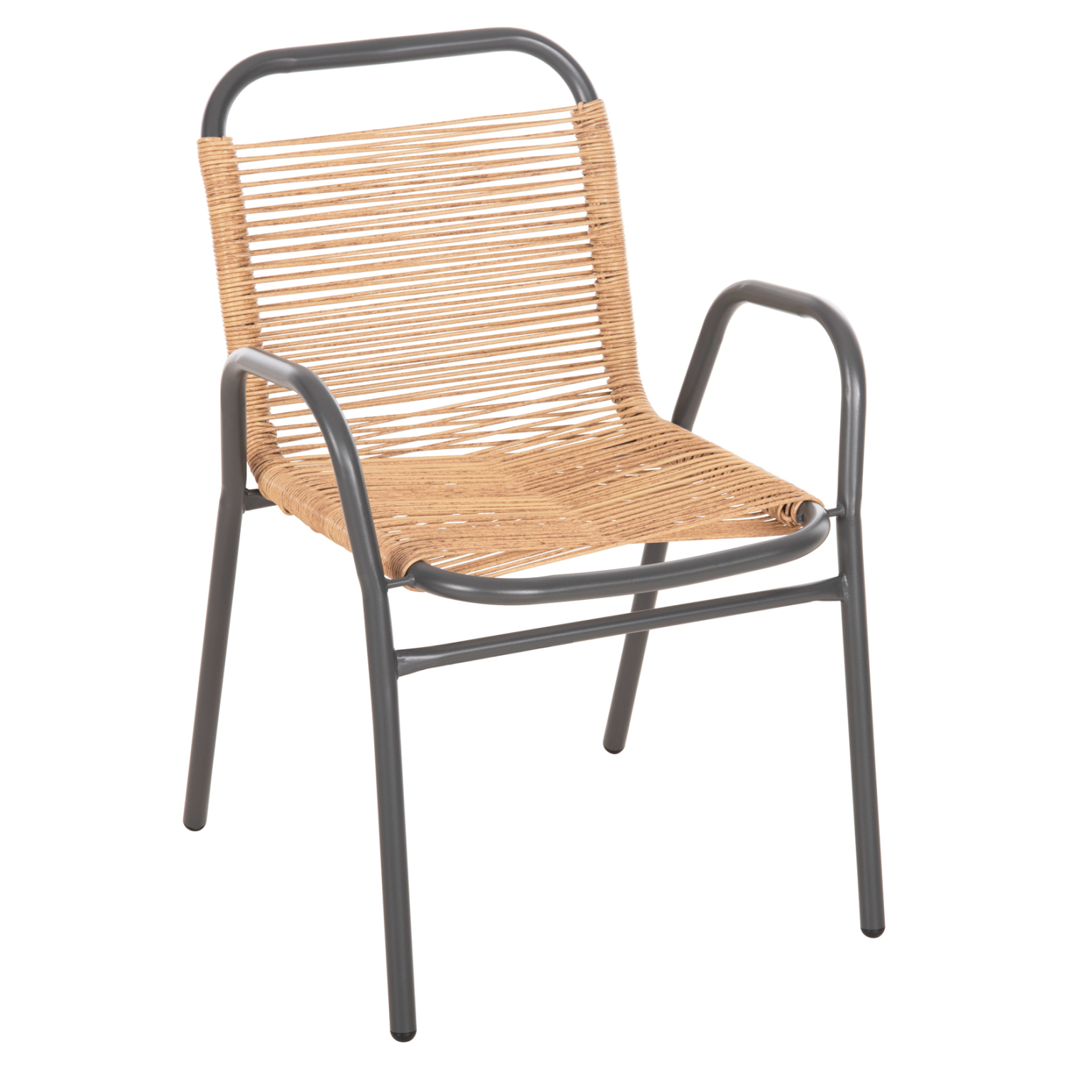 Karrige për Jashtë AVRIL HM5968.02 - Metalik Gri me Rattan Sintetik në Ngjyrë Natyrale - 54,5x56x78H cm.