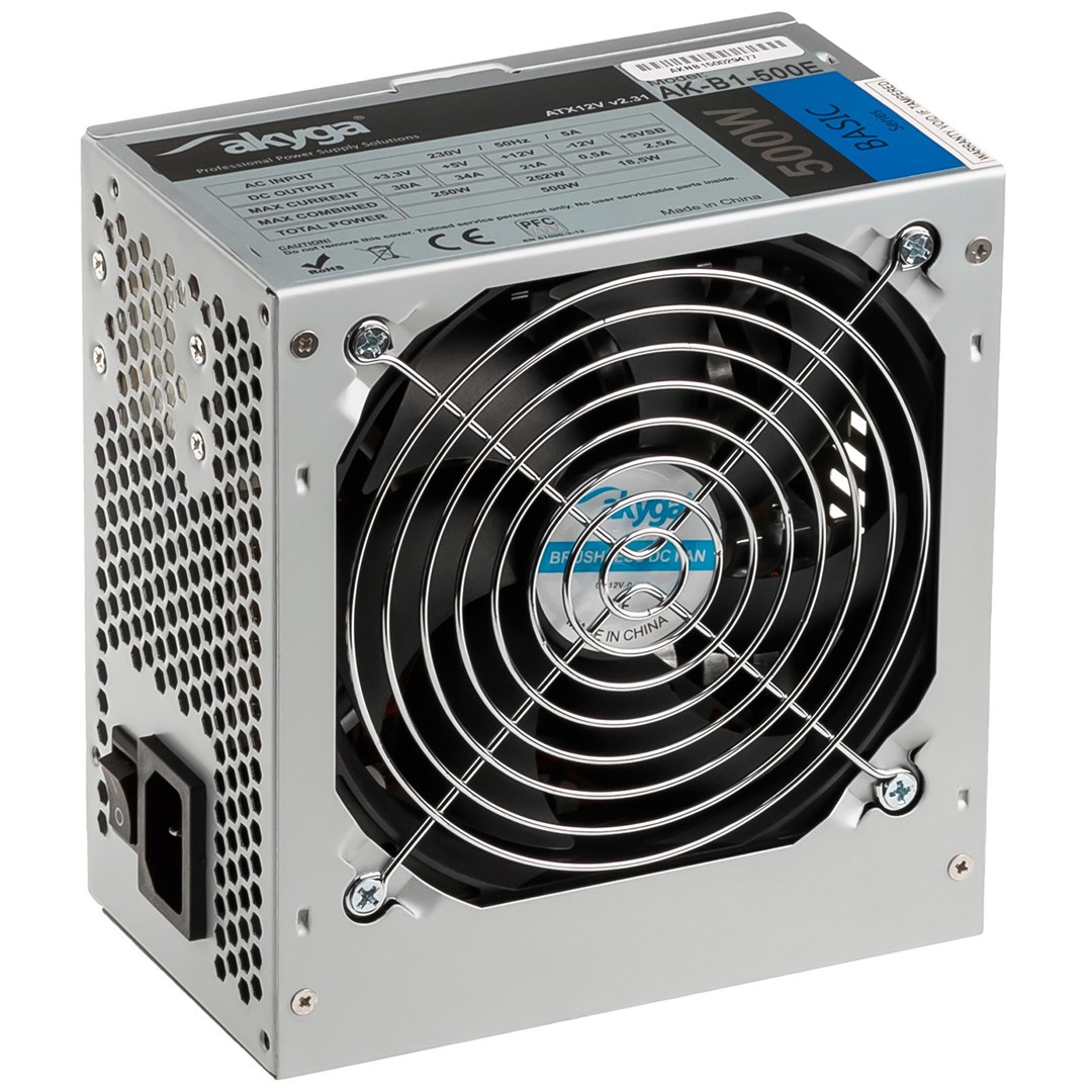 Furnizues me Energji Akyga AK-B1-500E 500W 20+4 pin ATX, Ngjyrë Gri