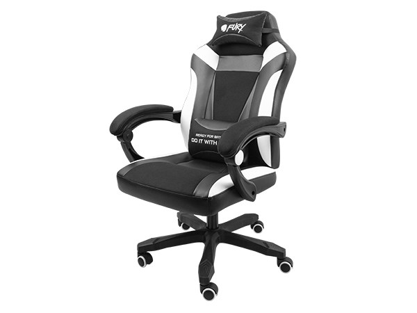 Karrige, FURY, Avenger M+ Universal, gaming, chair Padded, seat e Bardhë & e Zezë