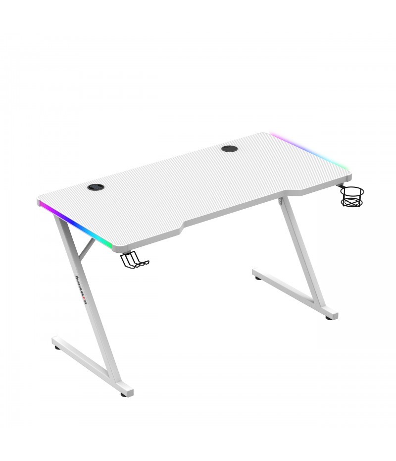 Tryezë gaming Huzaro Hero 2.5 e bardhë me drita RGB