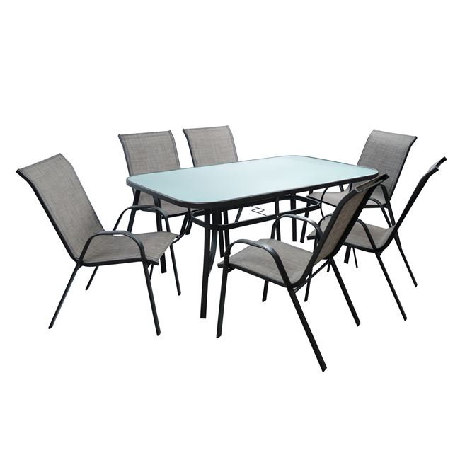 Set tavoline 7 pjesësh BRUNO 160×90 cm me 6 kolltuqe LEON – HM5206.01